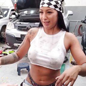 Mechanic Mariana Martix fixes Duncan Saint&#039;s car and loads him up with sex