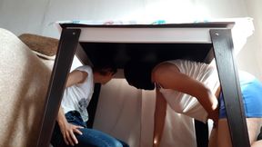 We Hide Under the Table From Our Stepparents to Masturbate - Lesbian-illusion