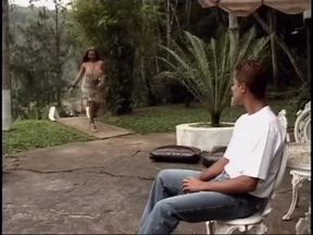 Curly haired tranny bends over to take it from the back