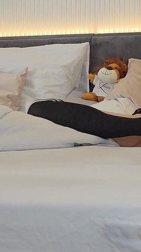 Hot and Horny Long Legs Brunette Nerdy Girl with Glasses Loves to Play with Precum and Making Big Dick Guy on Her Tits