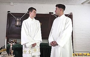 Twink fills his mouth with old priests cock and fucked