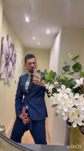 Hot Suited Stepdaddy Jerking off in Front of the Mirror