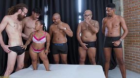Big booty ebony midget MILF gangbanged by five dicks