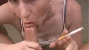 Blonde milfie smoking and sucking my dick on POV video