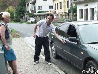 That Dude picks up and fucks unshaved golden-haired grandma