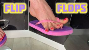 Flip Flop purple slippers, Dangling and Worshipping nail polish toes 4K