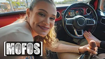 Chloe Rose gives Charles Dera a car blowjob then rides his big dick at home