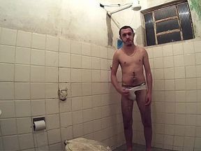 Brazilian Men Jerking in Shower Wearing White Briefs