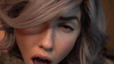 Gushing moans while masturbating with brown eyes locked