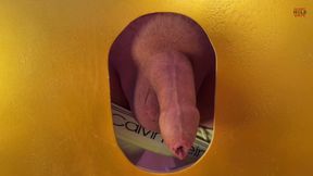 Cock at the golden gloryhole - thick, uncut