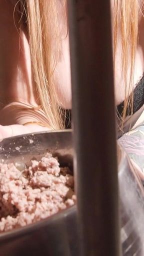 Being Fed Wet Food by 3 Hot Dommes