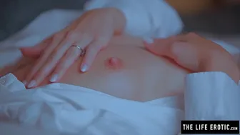 Sensual Feather Tease Drives Petite Brunette to Intense Solo Orgasm