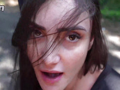 Watch Victoria SEX, the busty ebony milf, suck and blow in public with her huge tits out!