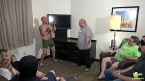 Blonde beauty gets gangbanged in improv class