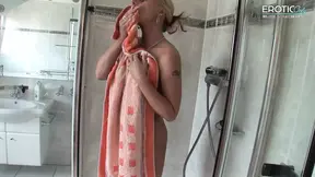 Horny German MILF gets hot while showering and immediately makes a hot cam session!
