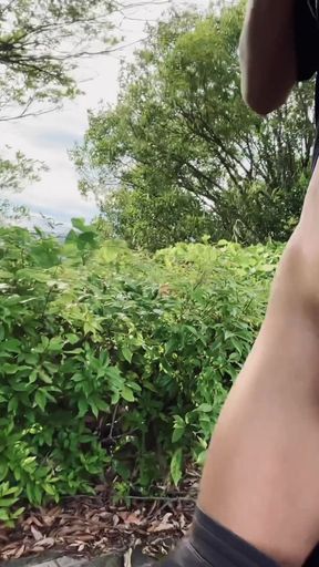 Asian twink riskily flashes his foreskin penis in a public park   Clip 2