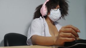 Beautiful Mature Student Shows off Her Navel Ring and Short Skirt