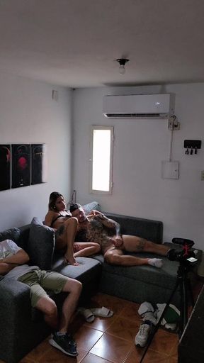 Fucking My Best Friend's Wife on the Couch While He Watches TV