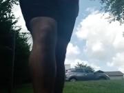 Sean pissing outdoors barefoot