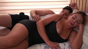 Risky fuck with my booty Latina stepsis while bed sharing