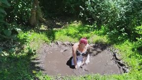 Sexy mud play in socks and loafers