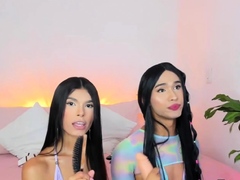 Tranny couple love to play their shecock