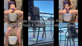 Hotel Balcony Wetting & Desperate Toilet Piss – Naughty Vacation Double Feature