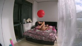 Sofi_Playing with balloons_Walking naked and tied with rope and zip ties down the stairs between floors_SJ