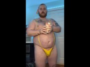 Growing pig chugs boost & shakes his fat ass