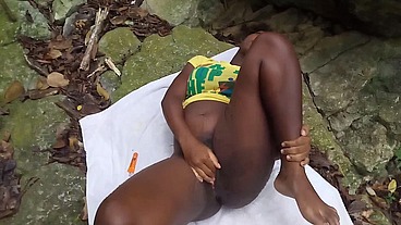 Delicious Hot Black Ebony Slut Putting the Sex Toy Vibrator In her Pussy at New Jersey Woodland Backyard Outdoor Exploration Park - Mastermeat1 Solamente