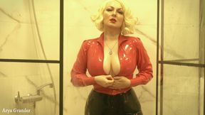 Sexy MILF in latex rubber - Shower striptease