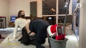 Santa Claus fucked hard in the ass with face in the bucket