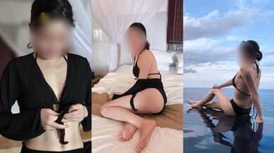 Black bikini Japanese girl worships her feet in HD