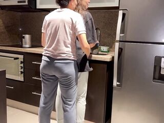 Wife banged hard with tongue whilst washing dishes in the kitchen, getting her to cum previous to her step