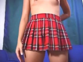 Sexy Asian pussy fucking dildo playing in a college uniform