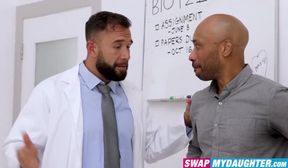 Ebony teen Hazel Grace and blonde Lexi Lore are big dicks in a foursome