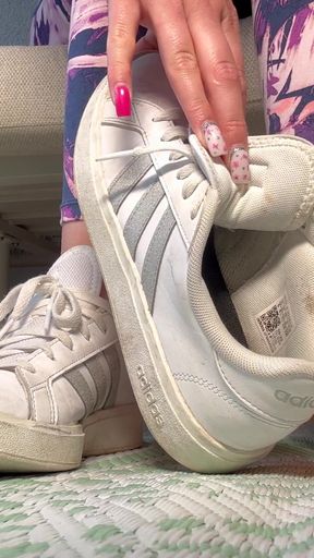 Leggings &amp; Orange Sock Tease - Slow Shoe &amp; Sock Removal with Close-Up Soles   Clip 1
