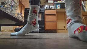 Chrissy christmas socks in kitchen