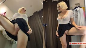 Girl without panties in a fitting room. Amateur try on haul video