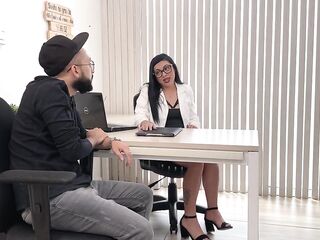 Concupiscent secretary seduces man at job interview and ends up getting banged in the office