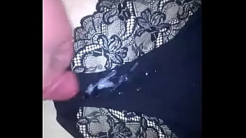 Cumming over wife&#039_s black lace panties