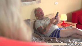 Naughty blonde teen makes her old grandpas day happy