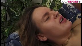 Hot babe shouts in pleasure as she bounces tight cunt on a massive dick