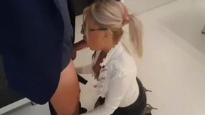 Blonde babe blows boss's mind with massive boobs and wicked sex escapades