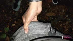 the kinky cock-eating queen  dark dea  fucked in the wood by a big white cock !!!