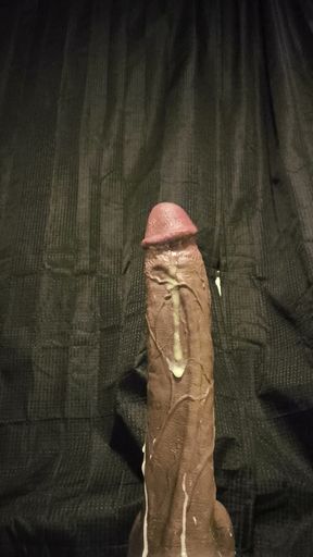 Sissy rides huge bbc dildo close up.