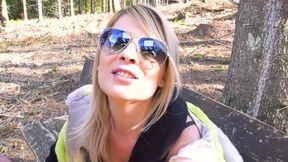 German Babe Sucks 2 Guys Outside Til They Cum in Her Mouth