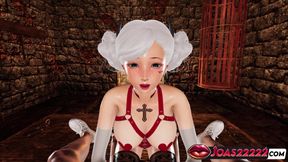 Hot Yuuko the Sexy Succubus in Stockings - 3D Hentai Handjob Stroking Service, Close-Up Frenulum Licking for Big Dick