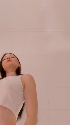 Hot Sexy Amateur Beautiful College Girl Flashes Pussy by Taking off Her White Cotton Panties in the Bathroom