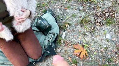 Cute blonde nympho girlfriend destroys his cock with outdoor blowjob cumshot in Canadian wilderness